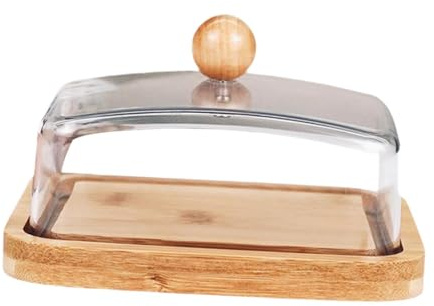 Beurrier avec couvercle multifonction élégant en bambou pour comptoir, gâteau, magasin, bar, maison, 15 x 12 x 9 cm