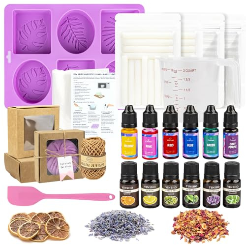 BRICH Juego de fabricación de jabón premium para adultos, juego completo con base de jabón, juego de aceites esenciales, moldes para velas e instrucciones (idioma español no garantizado), para hacer