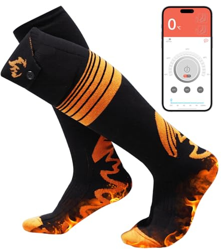 Ecliptron Calze Riscaldanti, Calze Riscaldate a Batteria 2*6000mAh Ricaricabile Controllo App, USB Calzini Riscaldati Elettrici Unisex con 4 Temperature, Adatte per Sci e Campeggio Calore Classico