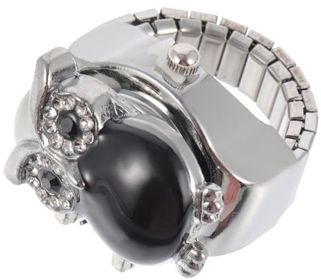 Yardwe Vintage Eulen Fingeruhr Ring Kleine Analoge Ringuhr mit Elastischem Band Dekorativer Damenschmuck für Alltag und Geschenk