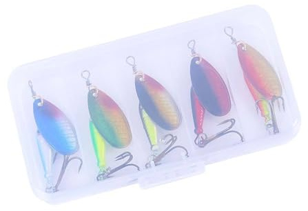KEXIAO 5 cucchiaini da pesca per trote, esche da pesca in metallo, esche rigide con gancio triplo, paillettes, esche crankbaits facili da usare