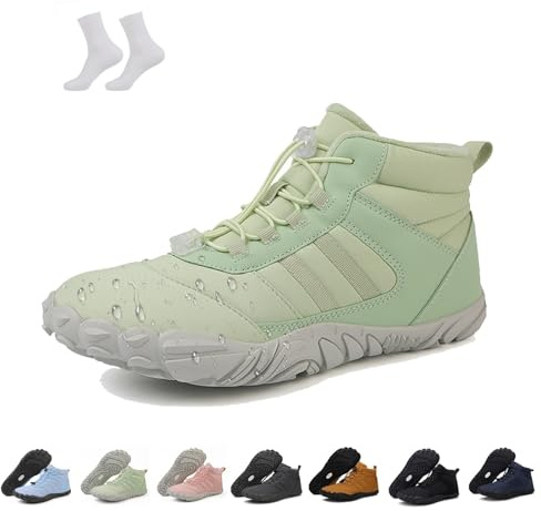 SPFPDD Winter Non-Slip & Waterproof Barefoot Shoes, Men Women Hike Winter Barefoot Boots, Comfortable Lightweight Wide Toe Box Warm Thickened Hiking Shoes(Light Green,8 Women/6.5 Men)