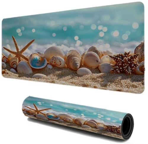 Alfombrilla Ratón, Alfombrilla Escritorio Gaming XXL 1000x600, Control Estable, Junto al mar Concha Mouse Pad Protector Escritorio, Bordes Cosidos Base de Goma, Accesorios para Oficina I-568