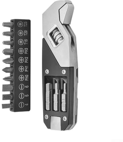 Yuanpgky Clé à molette multifonction avec 10 embouts de tournevis et clé hexagonale pliable pour applications cruciformes Torx à fente - Construction en acier inoxydable avec Oxford