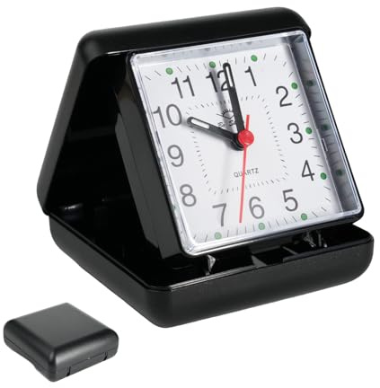 Cateye Quartz Travel Alarm Clock Folding Design, Silent Desk Clock for Bedside Travel Camping, Lightweight Portable Alarm Clock for Bedside, Desk or Travel