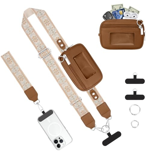KTUEOV Laniere Telephone Portable, Cordon Telephone Portable Réglable Dragonne Téléphone avec Poche y 2 Patch, Universel Chaine Smartphone Bandouliere Tour de Cou Smartphone pour Femme