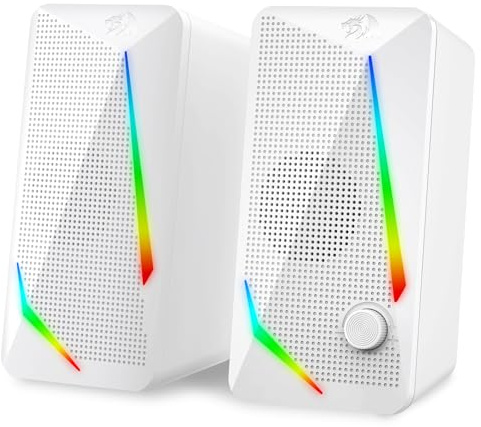 Redragon GS510 Altavoces Escritorio RGB 2.0 Canales | 4 Modos Retroiluminación LED Graves Mejorados Control Volumen Accesible Alimentación USB
