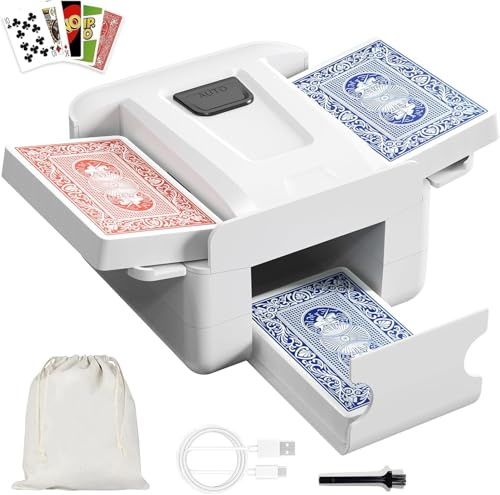 Kartenmischmaschine, Automatischer Kartenmischer für 1–2 Decks, Wiederaufladbarer Kartenmischer mit geräuscharmem Betrieb, USB-C-Akku für Texas Hold’em, Poker, UNO, Blackjack, Skip-Bo, Phase (A)