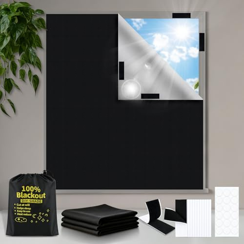 Tessuto Oscurante Finestra, 200x145cm Tenda Oscurante per Finestre Senza Forare, 100% Blocco Luce Pannello Oscurante per Finestre, Si Adatta a Qualsiasi Dimensione e Forma della Finestra