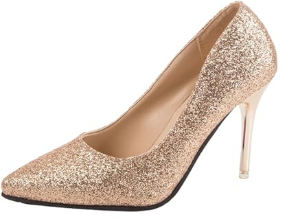 Generiska damer glitterpumps silver, höga klackar spets fram kvällsskor stilettklack brudskor bohemiska fritidssandaler, lätta dansskor, semester, sommarsandaler, eleganta sandaletter