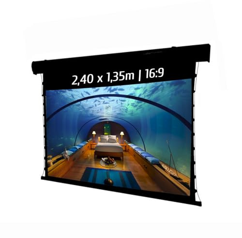 KIMEX - Ecran de Projection - A déroulement motorisé - Tensionné - 2,40x1,35m - Format 16:9 - Fonction Wi-FI - Carter Noir - 049-3614W