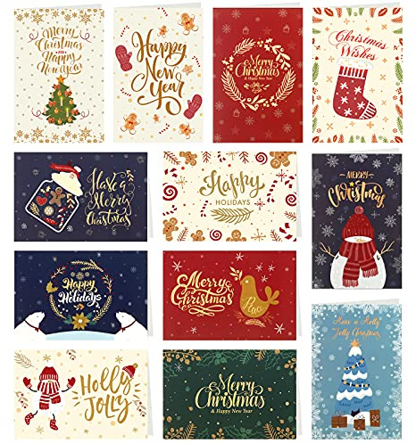 Kesote 24 Tarjetas de Navidad Año Nuevo Tarjetas de Regalo 24 Tarjetas + 24 Sobres, 14 x 9.5 cm