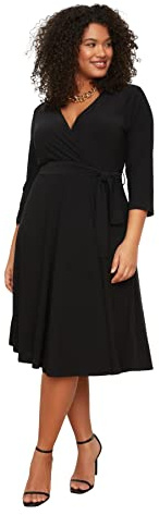 TRENDYOL Dam stora storlekar midi A-linje slim fit stickad plus size klänning, svart, 3XL
