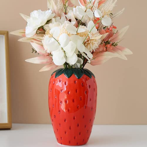 Arawat Strawberry Vase Deco Vardagsrum Moderna Vaser Röd Jordgubbsdekor Jordgubbsvas Vacker Blomvas Deco Estetisk Blomvas Röd Bär Tulpanvas Hallonvas För Pampas 20x14x14 Cm