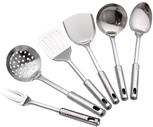 Juego de Utensilios de Cocina de Acero Inoxidable,6 Piezas Utensilios de Cocina de Acero Inoxidable Antiadherente y Resistente al Calor, Apto para lavavajillas