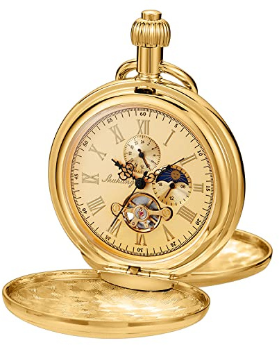 Whodoit Gold Smooth Shield Double Cover Men's Mechanical Pocket Watch