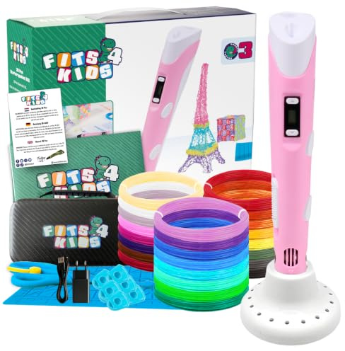 Fits4Kids Set iniziale per stampante 3D, regalo per bambini, XXL, con filamento PLA da 140 m, 1,75 mm e accessori (rosa)