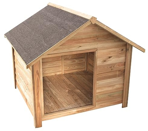 VOSS.PET Hundehütte aus Kiefernholz mit Bitumenfilz, Willow 120x114x100cm, Hundehaus, Outdoor-Hütte, Kleintierhaus für drinnen und draußen, Holzhütte für mittelgroße bis große Hunde