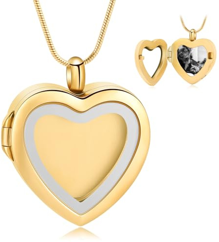 QGJNSGC Collar de joyería de cremación para cenizas, medallón conmemorativo en forma de corazón para cenizas, urna de recuerdo de acero inoxidable, colgante para cenizas que sostiene fotos, Acero