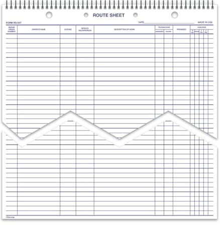 Route Sheets RS-547-SB Spiral Bound Notebook - 12 x 15, 50 Sheets, 100# White Tag Stock, Blue Ink, Large Route Planner Pad, Office Desk Notepad for Scheduling, Daily Route Tracking