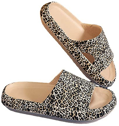SYDUZAX Women's Sandals & Slides Leopard Print Non-Slip Slides Quick Drying Shower Bathroom Sandals EVA Platform Cloud Sliders Unisex's Flip Flops Super Soft Sole Slippers for Outdoor Indoor