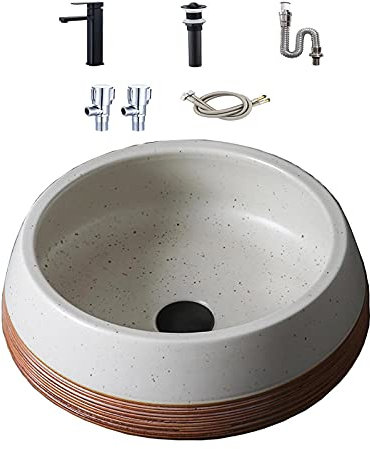 Fregadero de baño Cuenca de cerámica redonda Cuenca de lujo Arte creativo Buque de cuenca □ Fregadero de baño 16.1 * 14.1 * 5.9 Vanidad de lavabo(B)