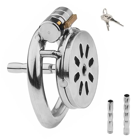 Crysore Klein Penis Käfig mit 2 Dilator Harnröhre Flat Atmungsaktiver Keuschheitskäfig Herren in 4 Größen Metall Chastity Cage SM Bondage Fetisch Sex Spielzeug (55mm)