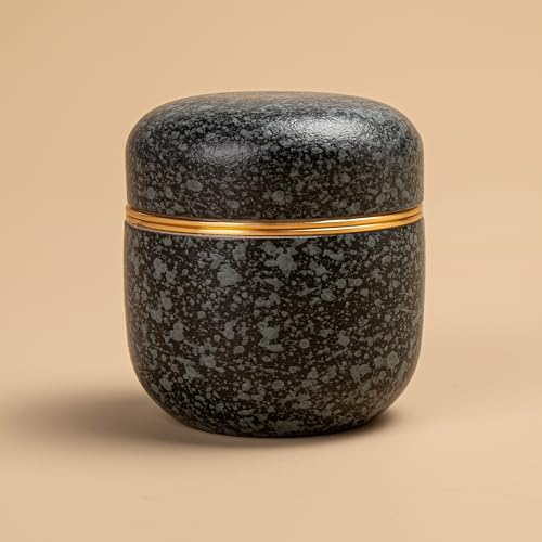 TEANAGOO Contenitore in ceramica per tè matcha | Mini barattolo portatile per conservare il matcha con coperchio in lega di alluminio, 2,8 once, per 18 g di polvere di matcha, X1, grigio antracite