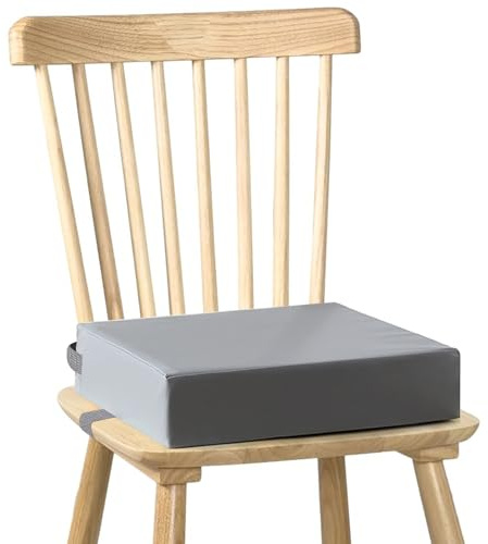 HVIERO Sitzerhöhung Stuhl Kind PU Waschbar Zerlegbar Sitzkissen Kinder Stuhl mit 2 Sicherheitsschnalle Gurt Rutschfeste Stuhlerhöhung Kind für Esstisch Baby Booster Seat (Grau)