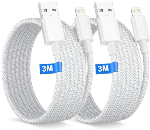 Cable iPhone Carga Rapida 3M 2Pack[Certificado MFi], Cable Lightning USB Cable Cargador iPhone para iPhone 14 13 12 Pro Max XR XS 8 7 6 SE iPad,Nylon Trenzado Cable Carga Rapida iPhone Cable Lightning