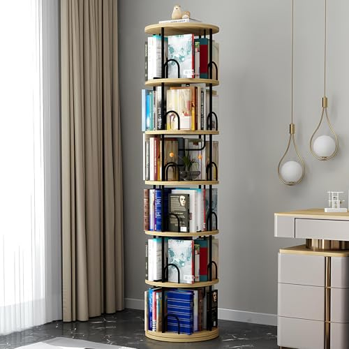 KEPMOGOH Libreria girevole a 360 gradi, scaffale angolare in legno, per libreria, per camera da letto, cameretta dei bambini, soggiorno (C, 6 Livelli)