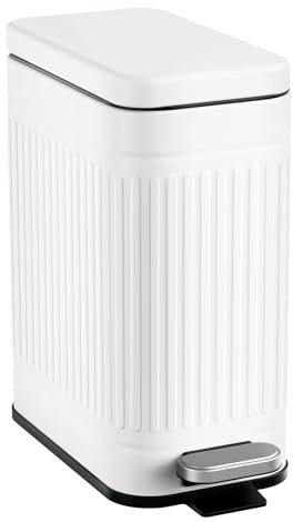 TrashAid Bathroom Trash Can with Lid, 2.6 Gallon Small Garbage Can Soft Close, Stainless Steel Step Waste Basket for Bathroom, Bedroom, Home Office, Laundry Room, Toilet, RV, White, 10 Liter