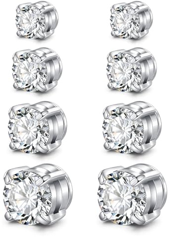 AVYRING Magnetörhängen för män och kvinnor, rostfritt stål clip-on nässtav, utan piercing, falsk piercing, vit diamantdesign, 4 par, Rostfritt stål