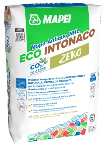 MAPEI Mape-Antique NHL Eco Intonaco, Intonaco Premiscelato Traspirante, Calce Idraulica Naturale, per Restauro e Nuova Edilizia, Sacco 25 kg