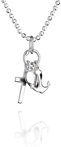 Collar Infantil De Plata De Ley 925 Con Colgante Fe Corazón Cruz Ancla