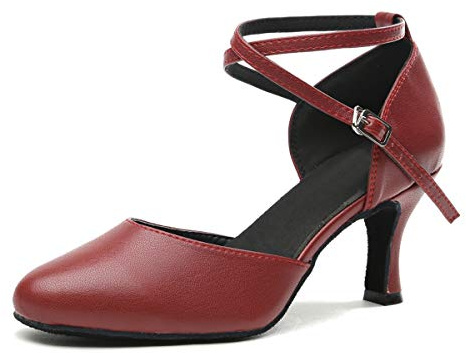 MINITOO Chaussures Sport Danse pour Femme Fermé Fête Soirée Escarpins L188 Bordeaux 7.5cm Talon EU 39.5