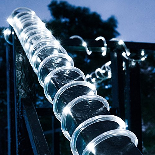DINOWIN Solar Lichtschlauch Außen, 39 ft/12M 100 LEDs Schlauch lichterkette Wasserdicht Schlauchlicht Lichtschlauch für Garten Yard Weg Zaun Baum Hochzeit Party Deko Modern (Weiß)