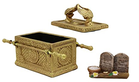 Ebros Arca Sagrada de la Alianza de Oro Mate con Diez Mandamientos Varilla de Aarón y Maná Figura Decorativa Religiosa Joyero Coleccionable Judaico Israel Modelo Histórico Replica (Escala 1:16 5.25