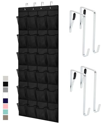 GORILLA GRIP Over the Door Shoe Organizer, 24 Large Breathable Mesh Pockets, Space Saving Hanging Storage Holder, Closet Rack Hanger Holds Up to 40 lbs, Hangs on Closets for Shoes, Accessories, Black