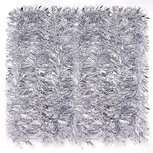 Ponsey Guirlande de Noël épaisse pour sapin de Noël - Fournitures à suspendre pour fête de Noël, décorations d'intérieur et d'extérieur, de table et de plafond - 12 m (argenté)
