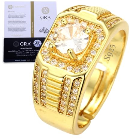 Halukakah Diamantring aus Sterlingsilber mit 1/2 Karat Moissanitstein und Zertifikat, 2,0 ct Luxusschmuck,Verstellbare Größe, Zeitloses Geschenk für Ehemann, Freund, Geburtstag, Jahrestag, Hochzeit