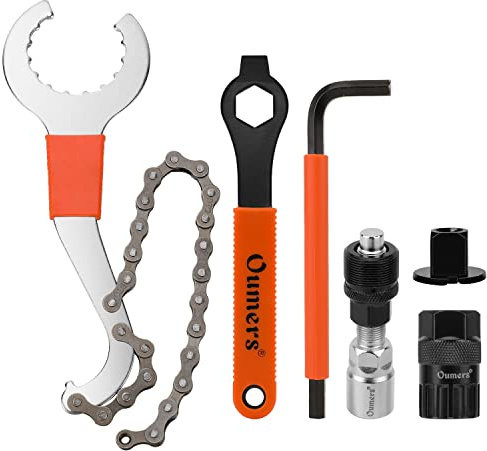 Oumers 6 Pcs Bicycle Repair Kit, 3-in-1 Multitool Bike Cassette Removal Tool with Chain Whip Allen Wrench Includes Lock-Ring Remover, Crank Puller