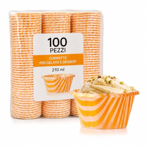 MAQA 100 pz Coppette per gelato 80-100-130-170-210 cc, Coppe gelato e dessert, ciotole gelato macedonie Yogurt Dessert semifreddi, ciotole usa e getta rotonde 210 ML