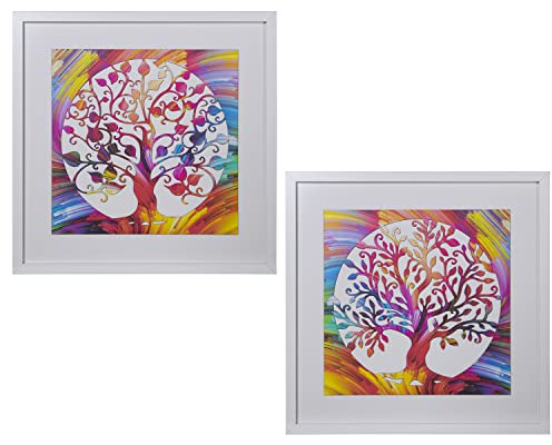 DRW Set mit 2 quadratischen Holzbildern mit Baum und 80 x 80 cm, Mehrfarbig, estandar