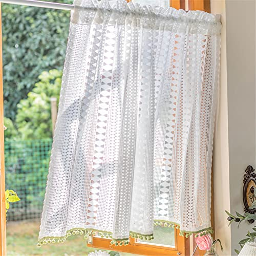 ACMHNC Scheibengardine Landhausstil Gehäkelt Spitze Bistrogardine Romantisch Elegant Handgestickt Kurzgardine 1 Stück (White,140cm x 130cm /55*51)