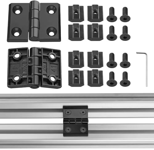 JiGiU 2 Stück Scharnier M6 für 4040 Aluprofil Nut 8, Zinklegierung, Schwarz | Klappscharnier mit Nutenstein & Schrauben, Aluprofil-Zubehör Drehband Türscharnier für DIY 3D-Drucker Schrank Verbinder
