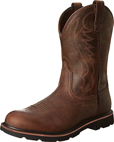 SWZEC Hommes Cowboy Bottes Vintage Broderie Large Version Western Bottes Hauteur du Mollet Bottes PU Cuir Casual Bottes Taille 38-48 (45,Marron)