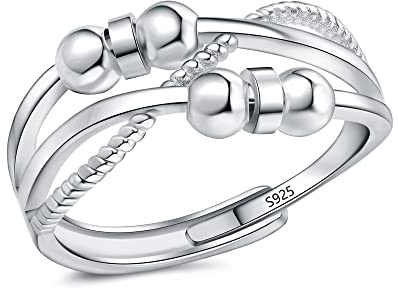 Zolkamery Silber Anxiety Rings, 925 Sterling Silber Damen Angst Ring, Offen Einstellbar Anti-Angst Dekompressionsringe, Unendlichkeit Spinner Fidget Ring mit Band, Unisex Zappelring Stressringe