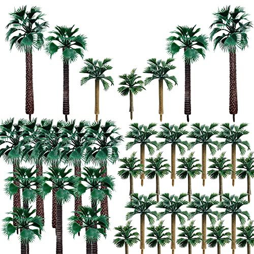 Woohome 30 Stück Palm Baum Modell Modellbau Bäume Miniatur Palme Kunststoff, Mini Palme Kokosnuss Kunststoff für DIY Landschaft Gartendeko, Modelllandschaft