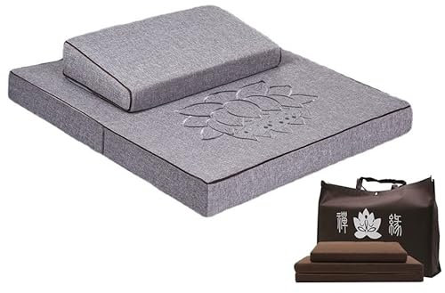 Zafu Zabuton Meditationsset bestehend aus Zafu Meditationskissen und Zabuton Matte für Sitzmeditation und Yoga mit Abnehmbares Reißverschluss-Design (Grau,60 * 60cm)